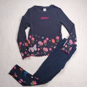 Desigual Kids Top & Pants - Dark Blue with Floral & Butterfly Design